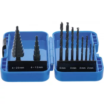   BGS technic Set burghie în trepte şi set burghie spirale | HSS | Ø 4 - 12 / 4 - 20 mm | 2 - 5 mm | 10 piese (BGS 1686)