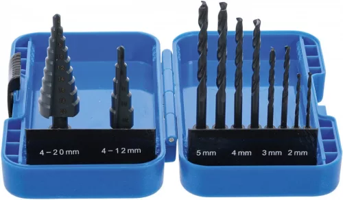 BGS technic Set burghie în trepte şi set burghie spirale | HSS | Ø 4 - 12 / 4 - 20 mm | 2 - 5 mm | 10 piese (BGS 1686)