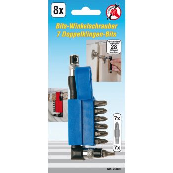   BGS DIY Șurubelniță unghiulară cu 7 biţi cu lamă dublă | Antrenare hexagon exterior 6,3 mm (1/4") | 8 piese (BGS 20805)