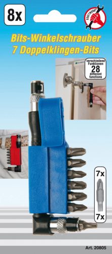 BGS DIY Șurubelniță unghiulară cu 7 biţi cu lamă dublă | Antrenare hexagon exterior 6,3 mm (1/4") | 8 piese (BGS 20805)