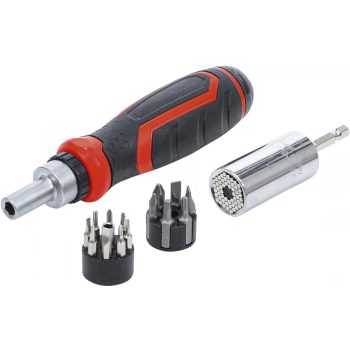   BGS DIY Set biţi de precizie / cap cheie multiplu | cu mâner rotativ cu clichet pentru biţi, comutabil | 17 piese (BGS 20817)