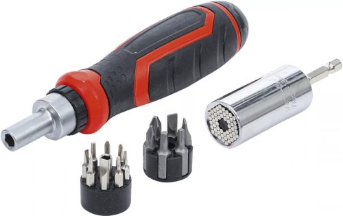 BGS DIY Set biţi de precizie / cap cheie multiplu | cu mâner rotativ cu clichet pentru biţi, comutabil | 17 piese (BGS 20817)