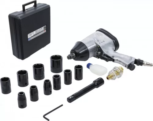BGS DIY Mașină de înșurubat pneumatică cu impact cu set chei | 12,5 mm (1/2") | 312 Nm | 16 piese (BGS 3211)