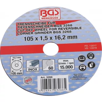   BGS technic Disc abraziv pentru taiere metal, 105x1.5x16.2 (BGS 3266)