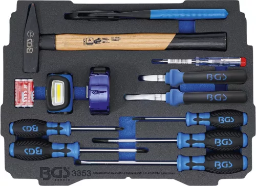 BGS technic Suport din spumă pentru art. BOXSYS1 & 2: Set ciocane, cleşti, şurubelniţe | 12 piese (BGS 3353)