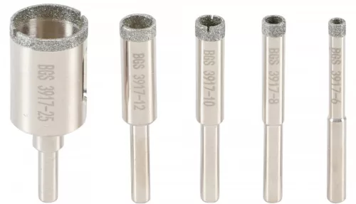 BGS technic Set coroane găurire diamantate | 5 piese | Ø 6, 8, 10, 12, 25 mm (BGS 3917)