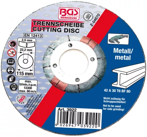 BGS technic Disc tăiere pentru metal | Ø 115 x 2,5 x 22,2 mm | tip 42. (BGS 3922)