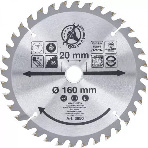 BGS DIY Disc fierăstrău circular carburi metalice | Ø 160 x 20 x 2,4 mm | 36 dinţi (BGS 3950)