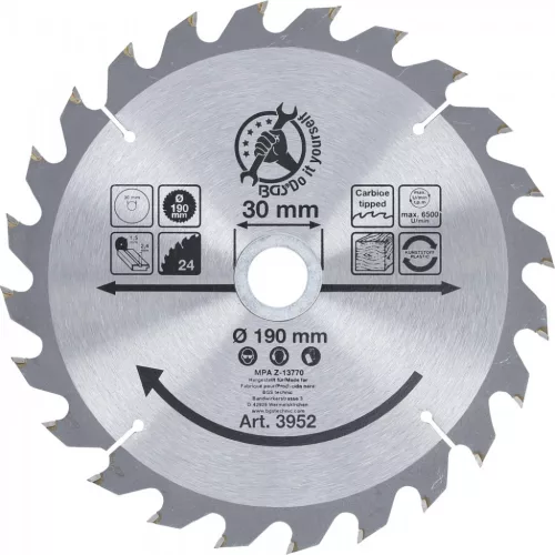 BGS DIY Disc fierăstrău circular carburi metalice | Ø 190 x 30 x 2,5 mm | 24 dinţi (BGS 3952)