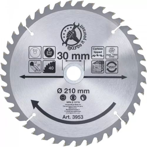 BGS DIY Disc fierăstrău circular carburi metalice | Ø 210 x 30 x 2,6 mm | 40 dinţi (BGS 3953)
