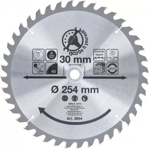 BGS DIY Disc fierăstrău circular carburi metalice | Ø 254 x 30 x 3,2 mm | 40 dinţi (BGS 3954)