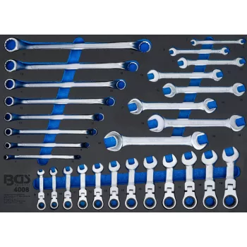   BGS technic Suport organizator pentru cărucior 3/3: Cheii fixe-inelare, Cheie inelară cu clichet | articulate | 28 piese (BGS 4008)