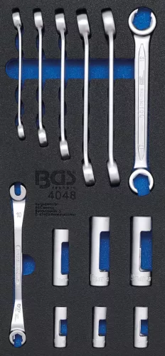 BGS technic Chei inelare deschise şi capete chei tubulare speciale (10 mm (3/8"))) | 13 piese : Suport organizator pentru cărucior 1/3 (BGS 4048)