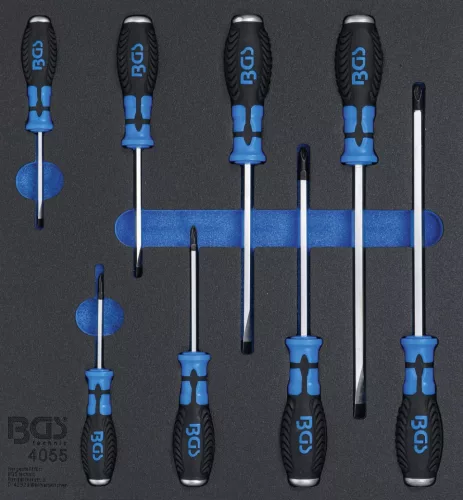 BGS technic Şurubelniţe cap cruce şi cu lamă dreaptă | 8 piese : Suport organizator pentru cărucior 2/3 (BGS 4055)