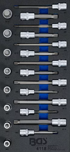 BGS technic Set biţi | Dantură interioară multiplă (pentru XZN) | 22 piese : Suport organizator pentru cărucior 1/3 (BGS 4118)