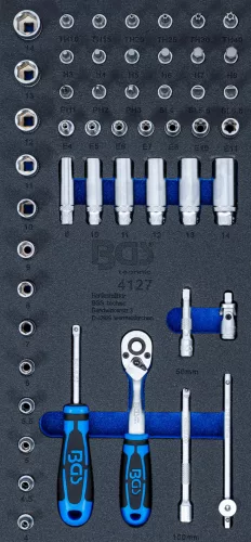BGS technic Set chei tubulare | 6,3 mm (1/4") | 50 piese : Suport organizator pentru cărucior 1/3 (BGS 4127)