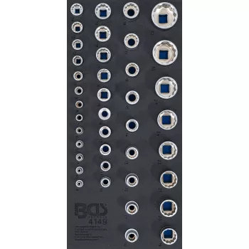   BGS technic Suport organizator pentru cărucior 1/3: Capete chei tubulare 12 colţuri | 6,3 mm (1/4"), 10 mm (3/8"), 12,5 mm (1/2") | 40 piese (BGS 4149)