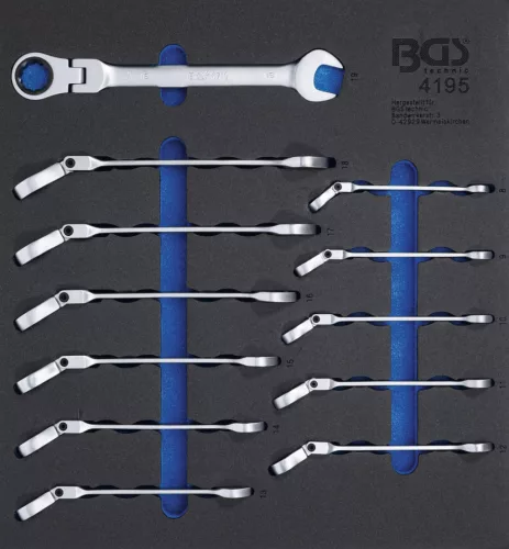 BGS technic Chei fixe inelare cu clichet | articulate | 8 - 19 mm | 12 piese : Suport organizator pentru cărucior 2/3 (BGS 4195)