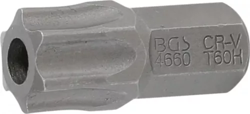 BGS technic Bit Torx | lungime 30 mm | Antrenare 6 colțuri exterior 10 mm (3/8") | Profil T (pentru Torx) cu gaură securizare T60 (BGS 4660)