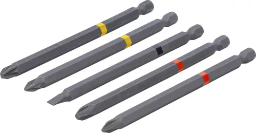 BGS DIY Set biţi | Antrenare hexagon exterior 6,3 mm (1/4") | Cap cruce PH, Cap cruce PZ, lamă dreaptă | Lungime 110 mm | 5 piese (BGS 4832)