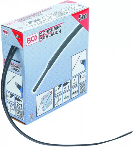 BGS technic Varnis termocontractabil negru Ø 8 mm, lungime 5 m (BGS 6852)