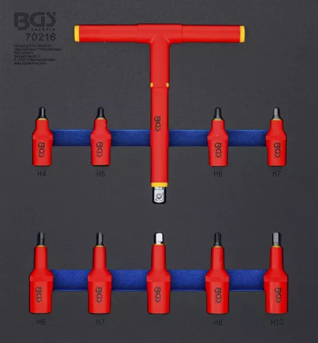 BGS technic Suport organizator pentru cărucior 2/3: Set capete biţi VDE | 10 mm (3/8") / 12,5 mm (1/2") | hexagon interior 4 - 10 mm | 10 piese (BGS 70216)