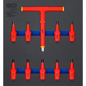   BGS technic Suport organizator pentru cărucior 2/3: Set capete biţi VDE | 12,5 mm (1/2") | Profil T (pentru Torx) T20 - T55 | 10 piese (BGS 70217)