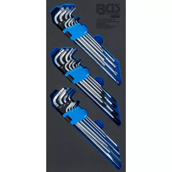   BGS technic Suport organizator pentru cărucior 1/3: Set chei unghiulare | extra lung | Profil T (pentru Torx), Profil T (pentru Torx) cu gaură, hexagon interior | 27 piese (BGS 74259)