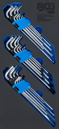 BGS technic Suport organizator pentru cărucior 1/3: Set chei unghiulare | extra lung | Profil T (pentru Torx), Profil T (pentru Torx) cu gaură, hexagon interior | 27 piese (BGS 74259)