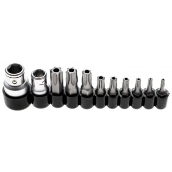   BGS technic Set biţi | Antrenare hexagon exterior 6,3 mm (1/4") / 10 mm (3/8") | Profil T (pentru Torx) cu gaură | 11 piese (BGS 786)