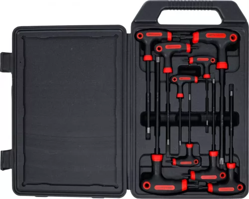 BGS DIY Set şurubelniţe cu mâner T şi lamă laterală | Profil T (pentru Torx) cu alezaj | T10 - T50 | 9 piese (BGS 7880)