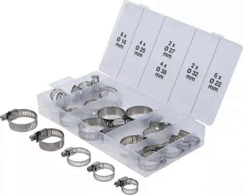 BGS technic Sortiment coliere de furtun | inox | Ø 16 - 38 mm | 26 piese (BGS 8055-1)