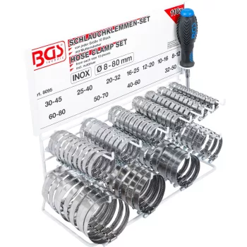   BGS technic Sortiment coliere de furtun | inox | pe panou | 111 piese (BGS 8095)