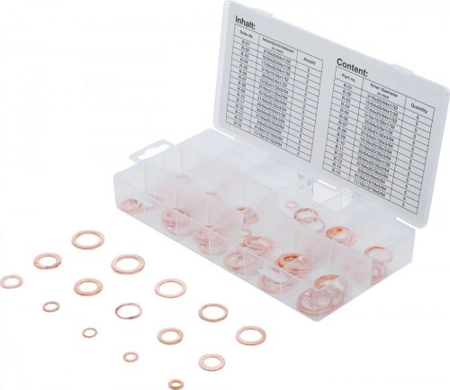 BGS technic Sortiment inele de etanşare | Cupru | Mărimi în ţoli | pentru buşoane scurgere ulei | 75 piese (BGS 8144)