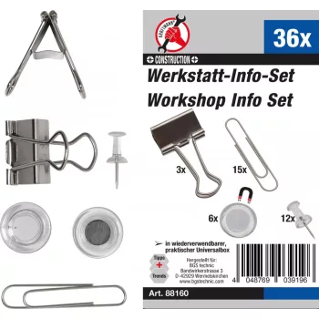   BGS DIY Set atelier cu cleme, agrafe de birou, magneţi şi ace | 36 piese (BGS 88160)