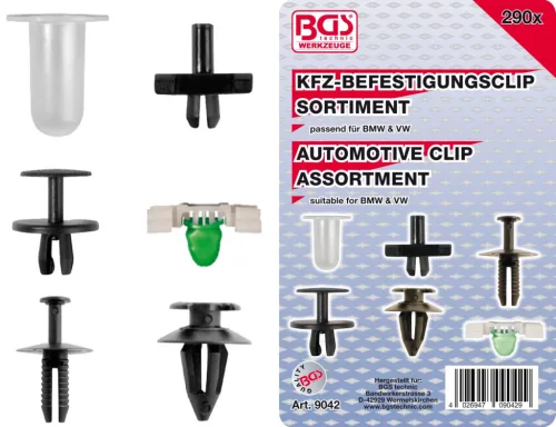 BGS technic Sortiment cleme fixare autovehicule pentru BMW, VW | 290 piese (BGS 9042)
