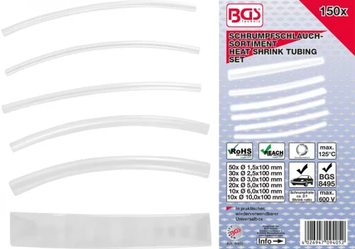 BGS technic Sortiment furtunuri contractabile | transparent | 150 piese (BGS 9405)