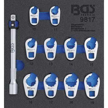   BGS technic Suport organizator pentru cărucior 1/6: Set chei cu dinte | 10 mm (3/8") | 10 - 19 mm | 11 piese (BGS 9817)
