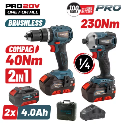 BORMANN Pro kit baterie ciocan rotopercutor 20V fără perii + șurubelniță 20V + 2 baterii (BBP5003)