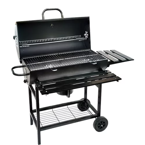 BORMANN ELITE grill pe cărbuni 70x35 cm cu capac, mese laterale și frontale, termometru și 2 roți (BBQ1172)