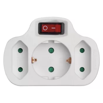   BORMANN adaptor prelungitor cu 1 priză împământată și 2 prize EU, cu întrerupător (BCR1155)