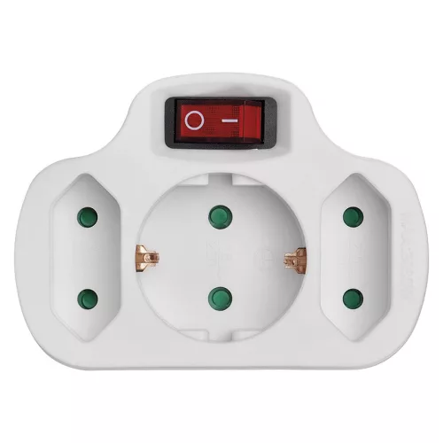 BORMANN adaptor prelungitor cu 1 priză împământată și 2 prize EU, cu întrerupător (BCR1155)