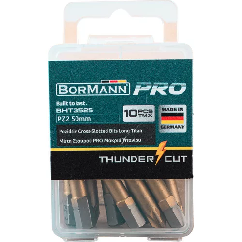 BORMANN Pro bit PZ cu nitrură de titan 50mm lung TiN 1/4" C6,3 10 buc (BHT3525)