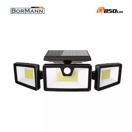 BORMANN LAMPĂ SOLARĂ LED, IMPERMEABILĂ, CU PANOU SOLAR ȘI SENZOR DE MIȘCARE, TEMPERATURĂ 6500K, 850Lumen, 120° (BLF4020)
