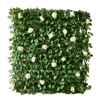   BORMANN perete verde cu trandafir alb și grilaj lemn, 2x1m (BPN1204)