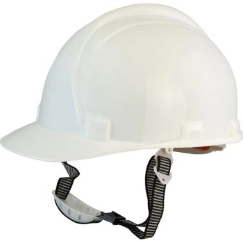   BORMANN Pro cască de protecție ABS, alb, 6 puncte, bandă textilă, reglare cu rotiță și chinstrap (BPP2430)
