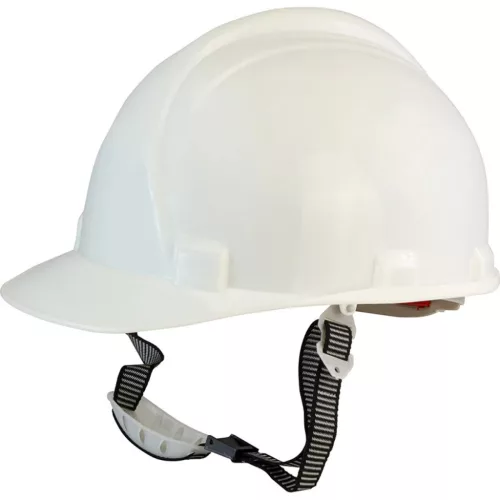 BORMANN Pro cască de protecție ABS, alb, 6 puncte, bandă textilă, reglare cu rotiță și chinstrap (BPP2430)