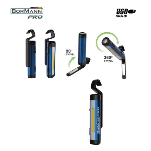 BORMANN Pro LAMPĂ DE LUCRU CU ACUMULATOR LED 250Lm, CU CÂRLIG ȘI MAGNET, ROTATIVĂ 360° (BPR6023)