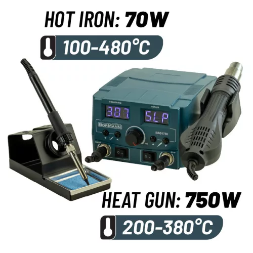 BORMANN pistol de aer cald + stație de lipit 750 W, reglare temperatură 100°C-480°C (BSG1750)