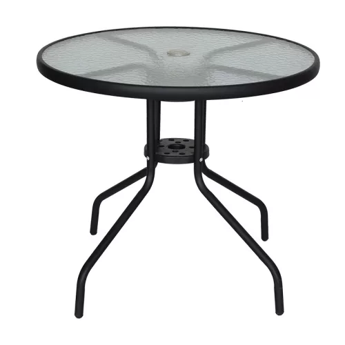 BORMANN Masă exterior rotundă, cadru metalic cu blat din sticlă, Φ80x72cm (BSP1162)